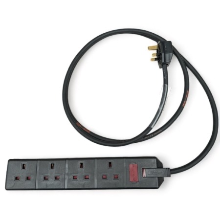 13A 4-Gang Extension Lead HO7-RNF  Duraplug Black 3.0m